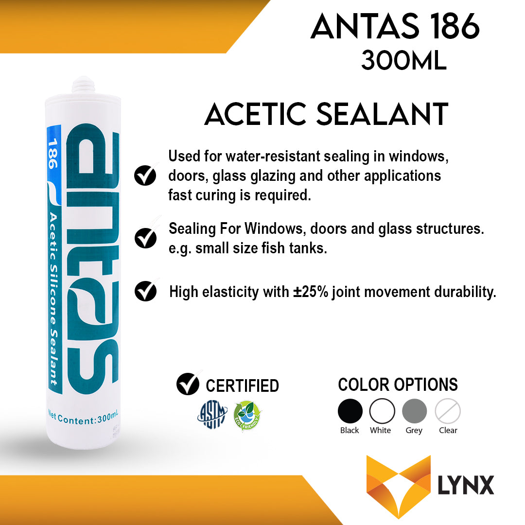 Antas 186 Acetic Silicone Sealant 300ml Cartridge