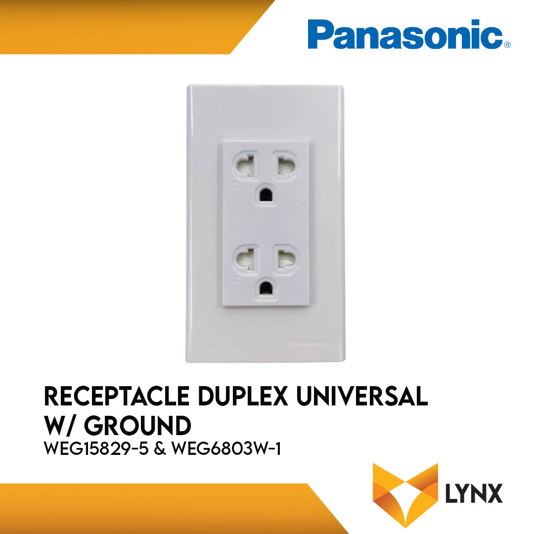 PANASONIC WIDE DUPLEX UNIVERSAL W/GROUND&SAFETY SHUTTER 16A 250V WHT