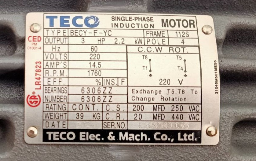 TECO INDUCTION MOTOR SINGLE PHASE