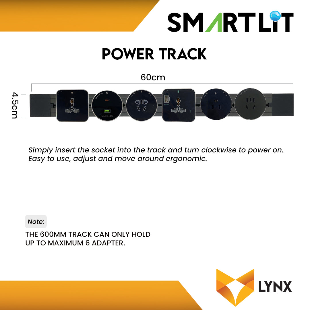SMARTLIT Movable Power Track Socket 45mm x 600mm