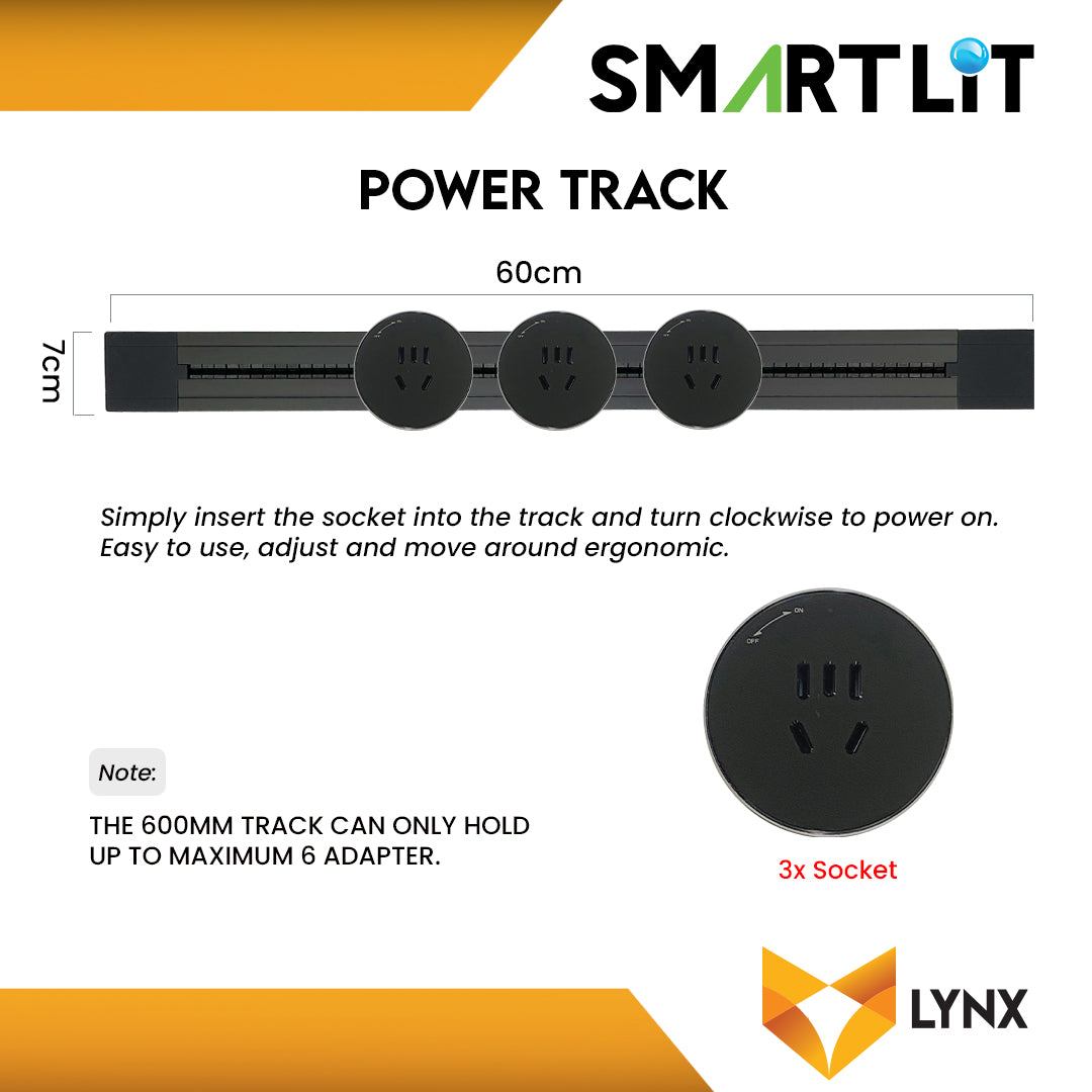 SMARTLIT Movable Power Track Socket 70mm x 600mm