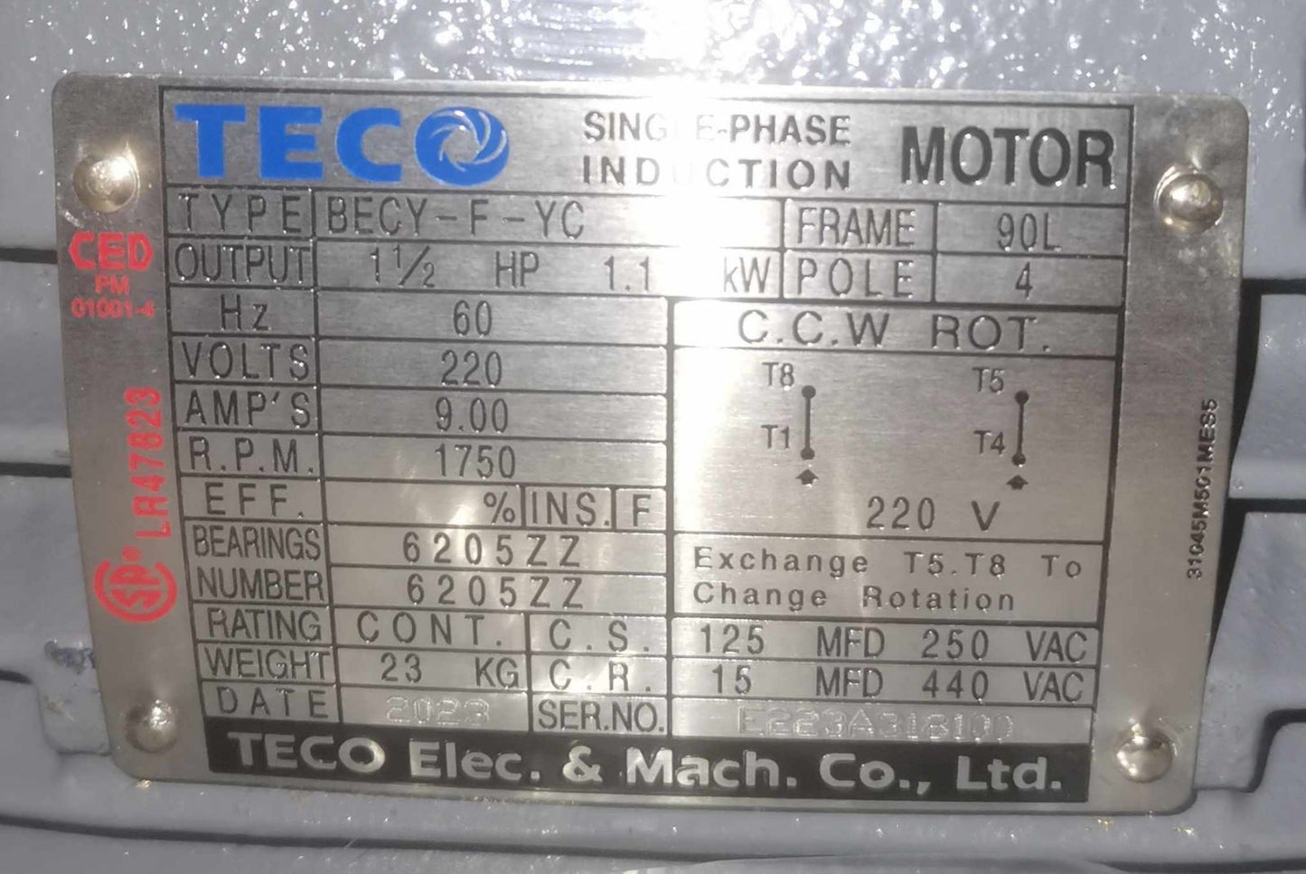 TECO INDUCTION MOTOR SINGLE PHASE