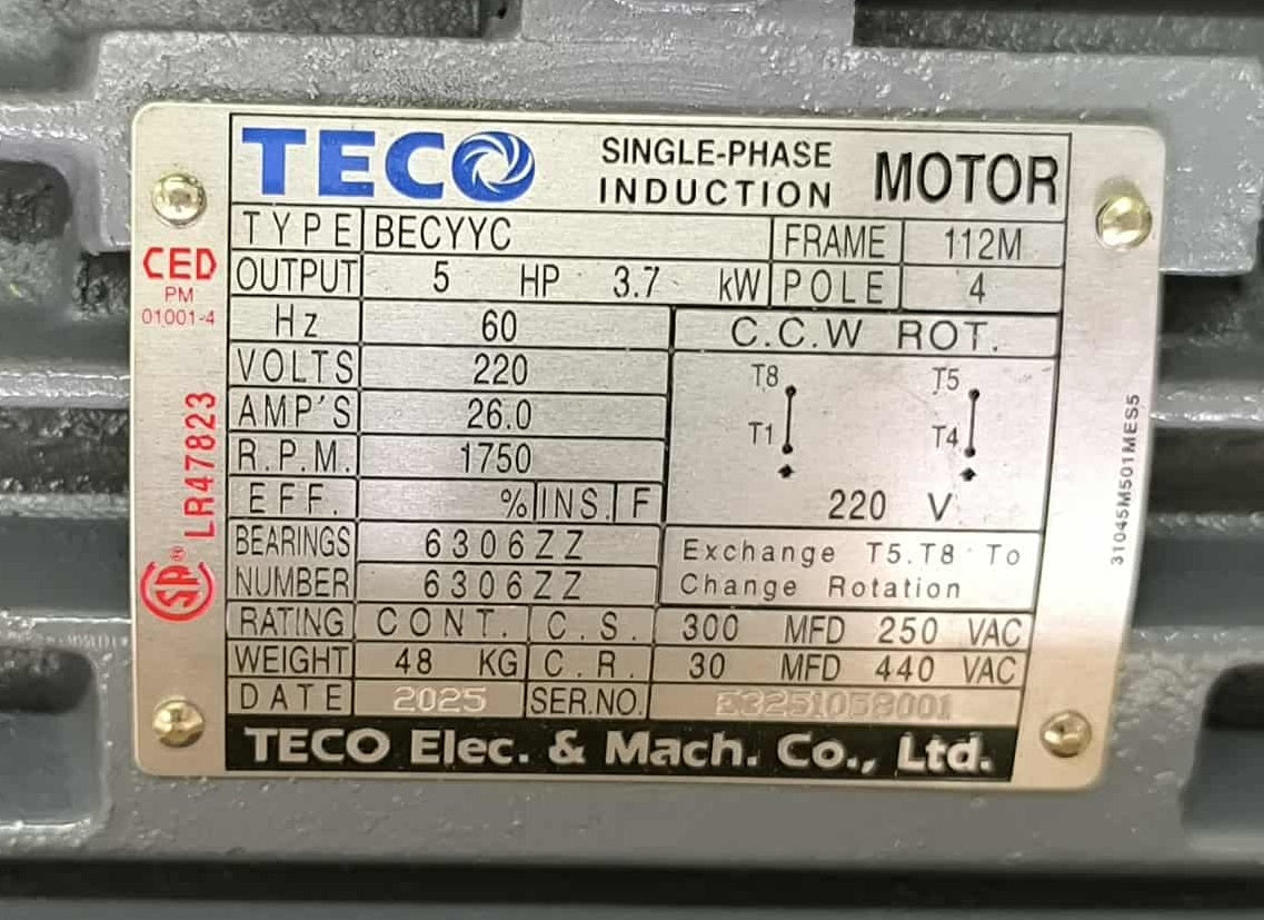 TECO INDUCTION MOTOR SINGLE PHASE