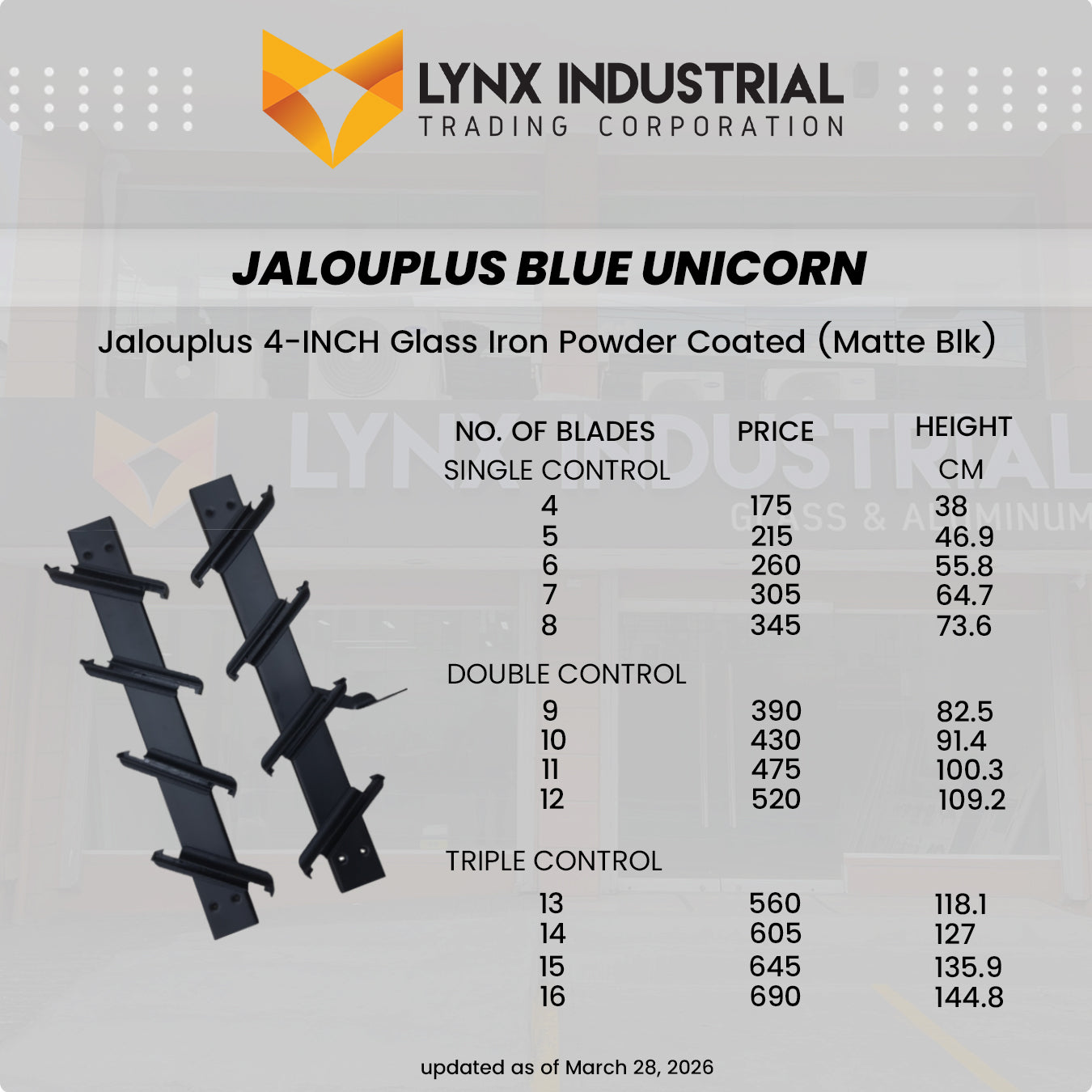 BLUE UNICORN Jalouplus Iron Powder Coated 4-Inches 12-Blades for Window Frame