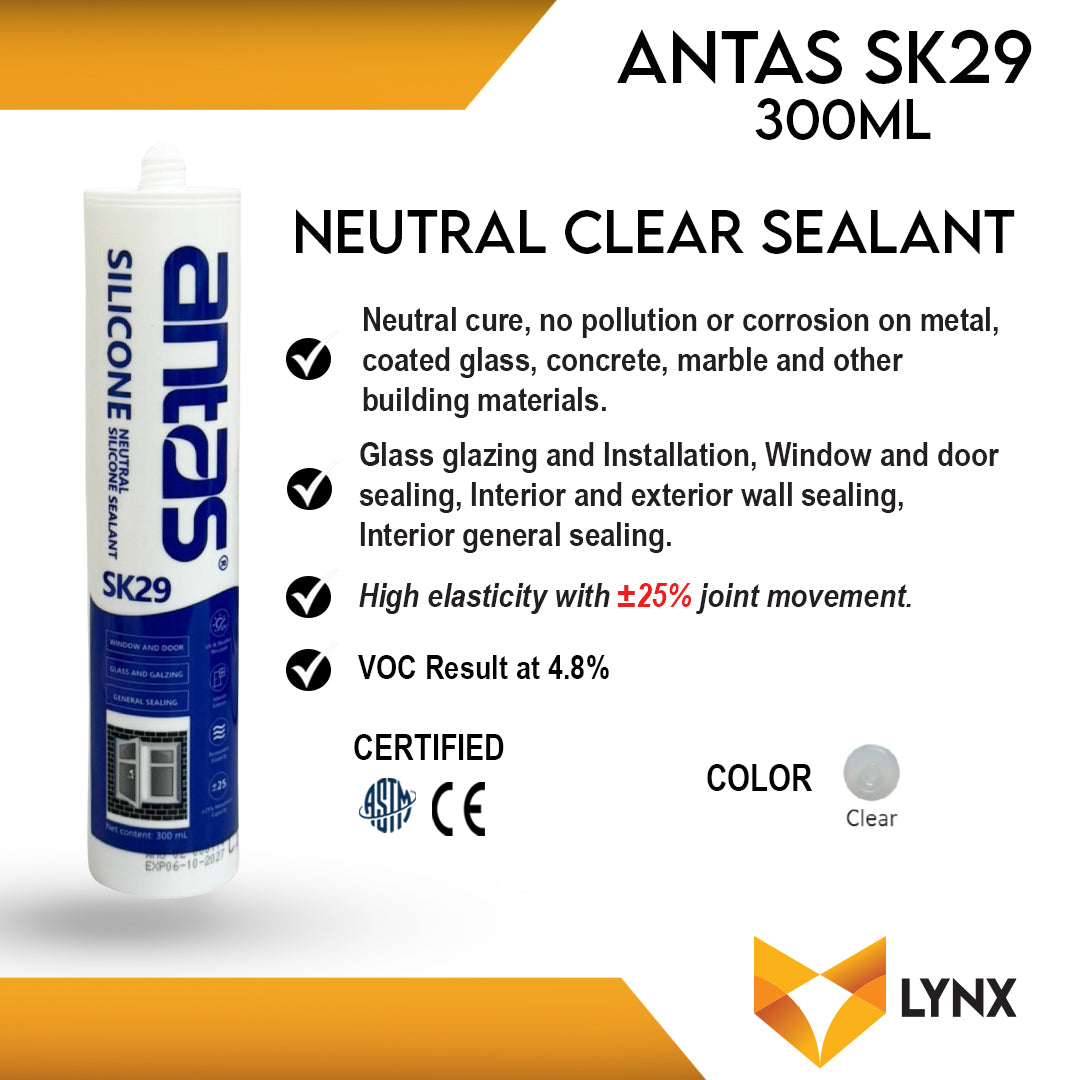 Antas SK29 Neutral Clear GP Silicone Sealant 300ml Cartridge