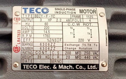 TECO INDUCTION MOTOR SINGLE PHASE
