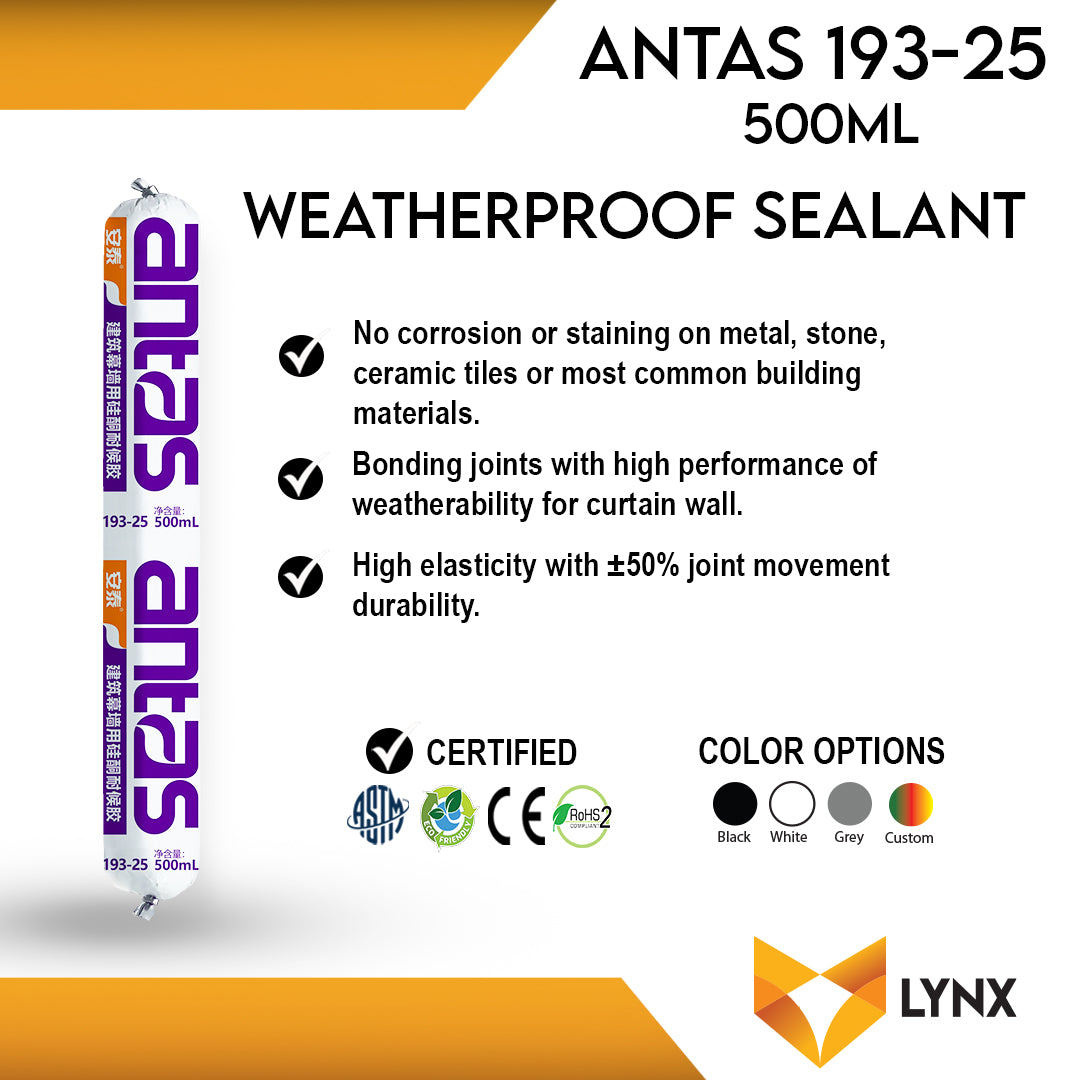 Antas 193-25 Weatherproof Silicone Sealant 500ml Sausage