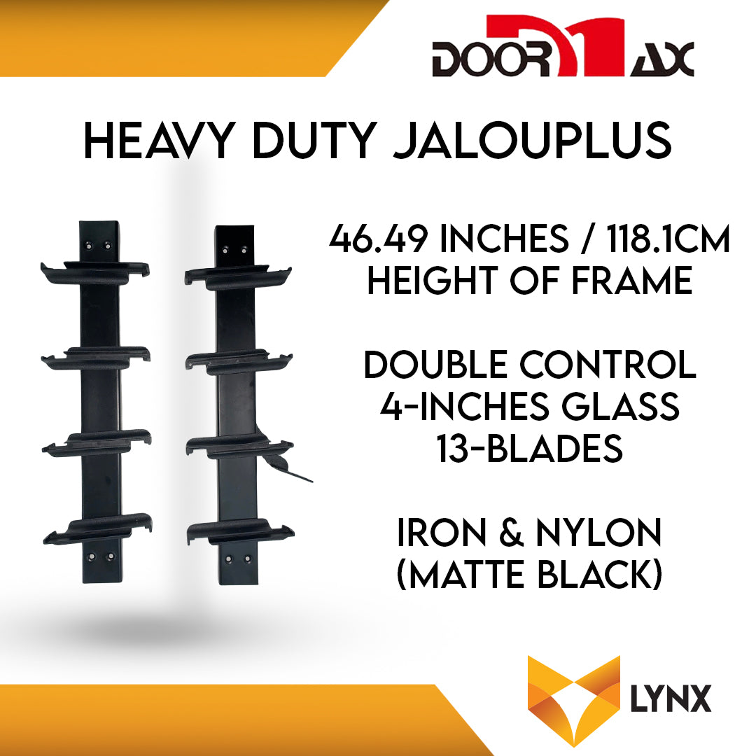DOORMAX HEAVY DUTY Jalouplus 4" Glass 1 Pair Iron Powder Coated Steel Nylon (Matte Black)