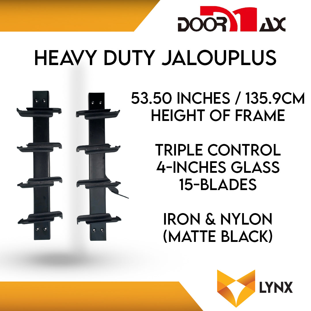 DOORMAX HEAVY DUTY Jalouplus 4" Glass 1 Pair Iron Powder Coated Steel Nylon (Matte Black)