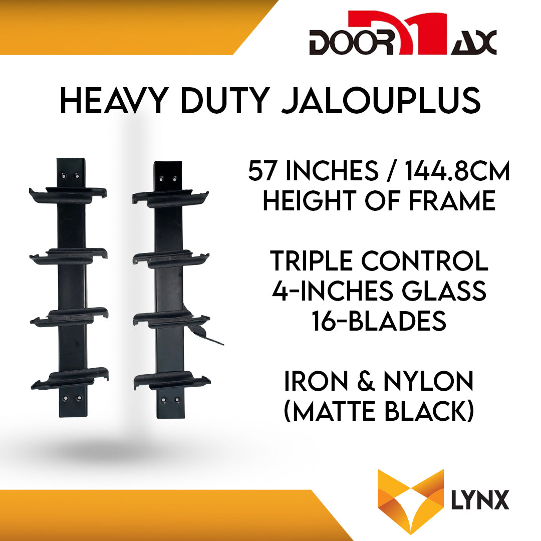 DOORMAX HEAVY DUTY Jalouplus 4" Glass 1 Pair Iron Powder Coated Steel Nylon (Matte Black)