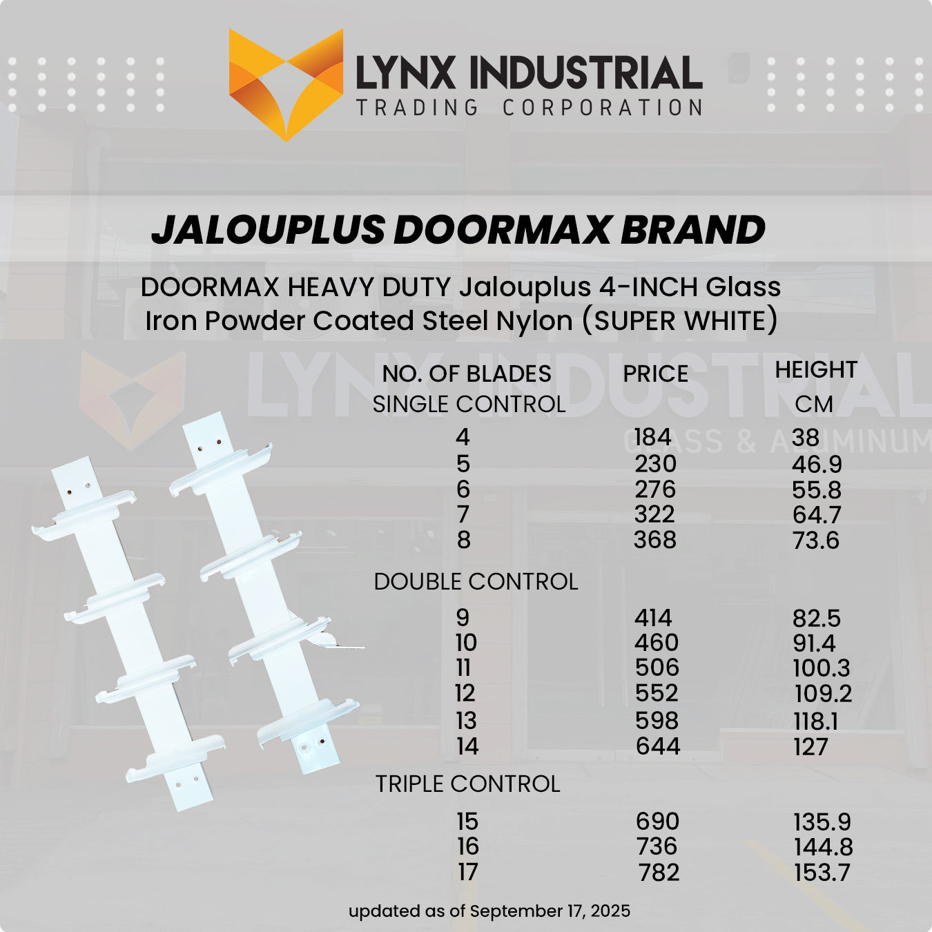 DOORMAX HEAVY DUTY Jalouplus 4" Glass 1 Pair Iron Powder Coated Steel Nylon (Super White)