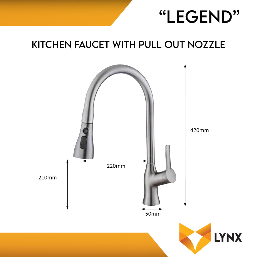 STAINLESS STEEL PULL OUT NOZZLE FAUCET "LEGEND" 420x220MM (SILVER)