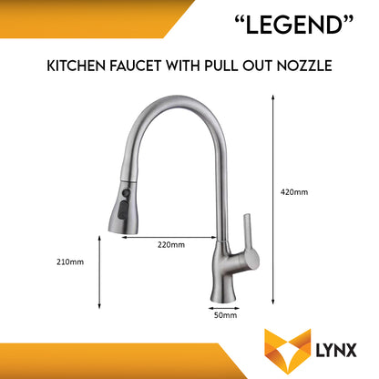 STAINLESS STEEL PULL OUT NOZZLE FAUCET "LEGEND" 420x220MM (SILVER)