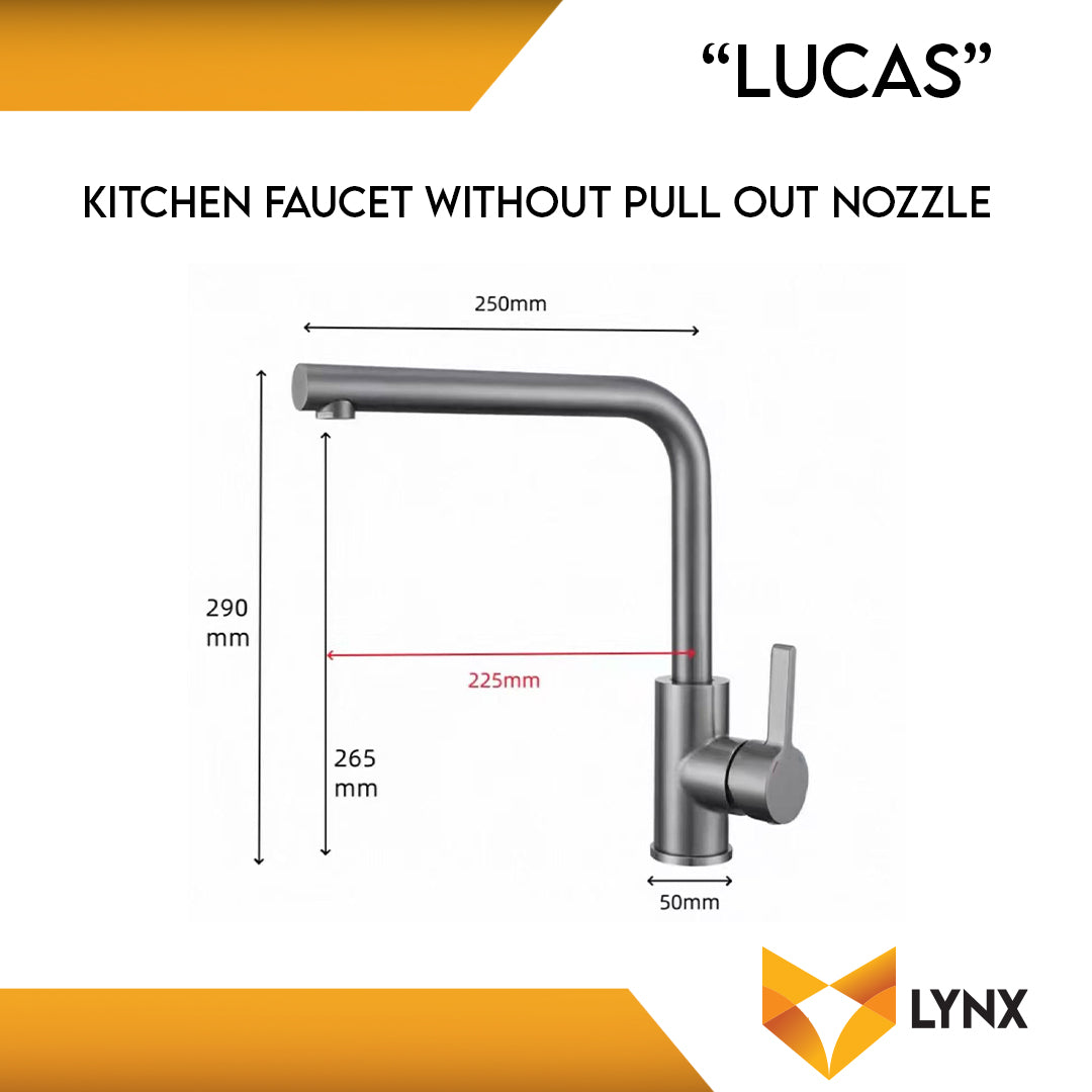 STAINLESS STEEL WITHOUT PULL OUT NOZZLE FAUCET "LUCAS" 290x250MM (SILVER)