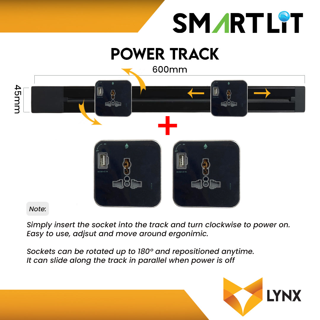 SMARTLIT Movable Power Track Socket 45mm x 600mm