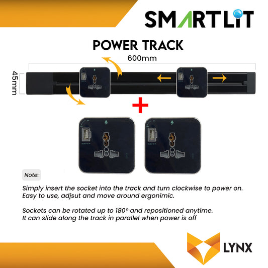 SMARTLIT Movable Power Track Socket 45mm x 600mm