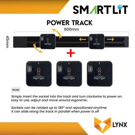 SMARTLIT Movable Power Track Socket 45mm x 800mm